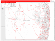 Palm Beach County Wall Map Red Line Style